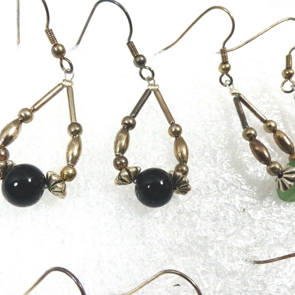 lot of 6 Handcrafted Liquid Silver Black Onyx Quartz Chandelier dangle earrings - Picture 6 of 9